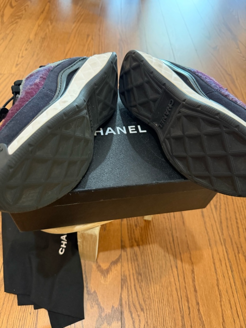 CHANEL Multicolor Purple-Gray Wool- Suede Blend Sneakers - Picture 4 of 7